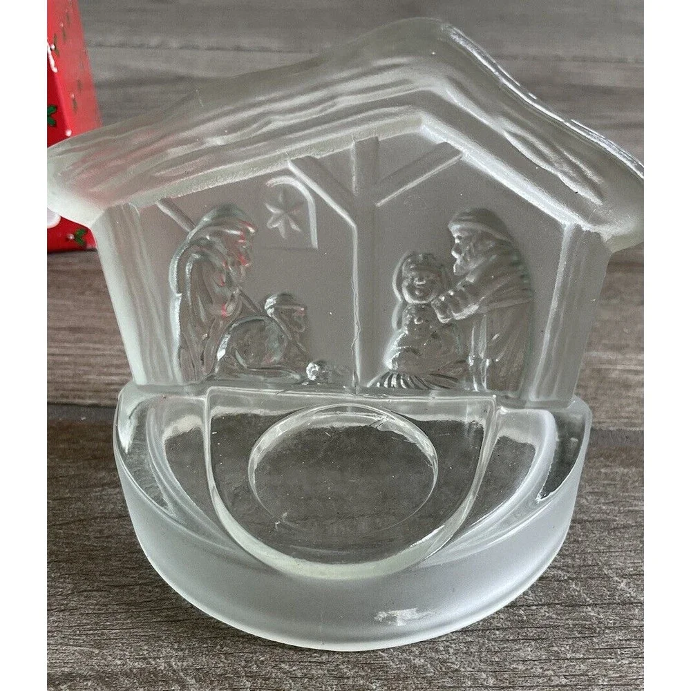 Christmas Around the World Frosted Glass Nativity Tealight Candle Holder